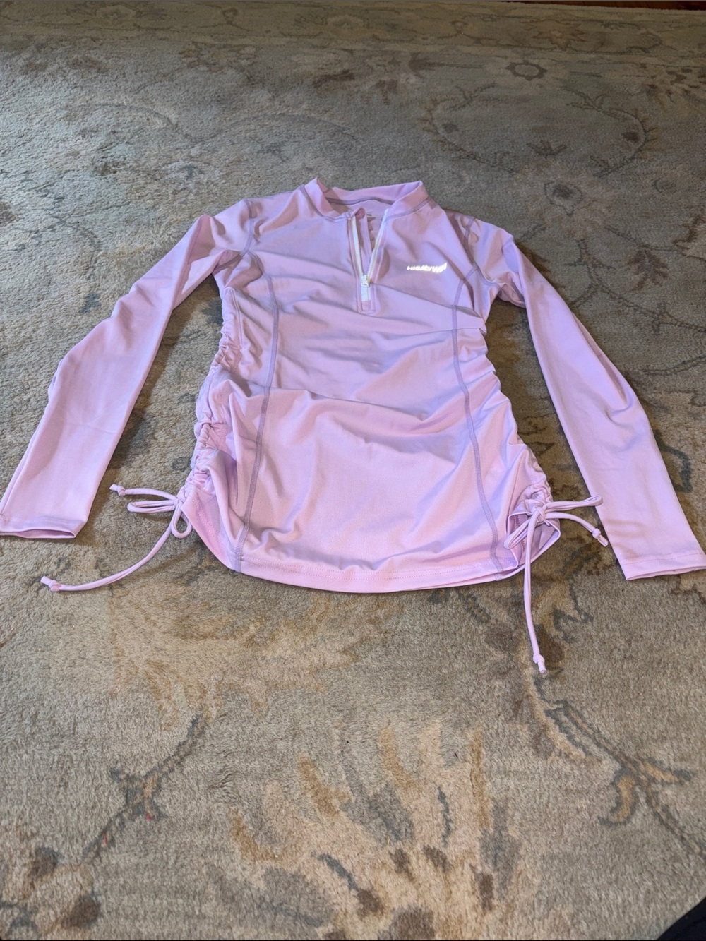 Light Pink Long Sleeve Swim Rash Guard with Side Ties